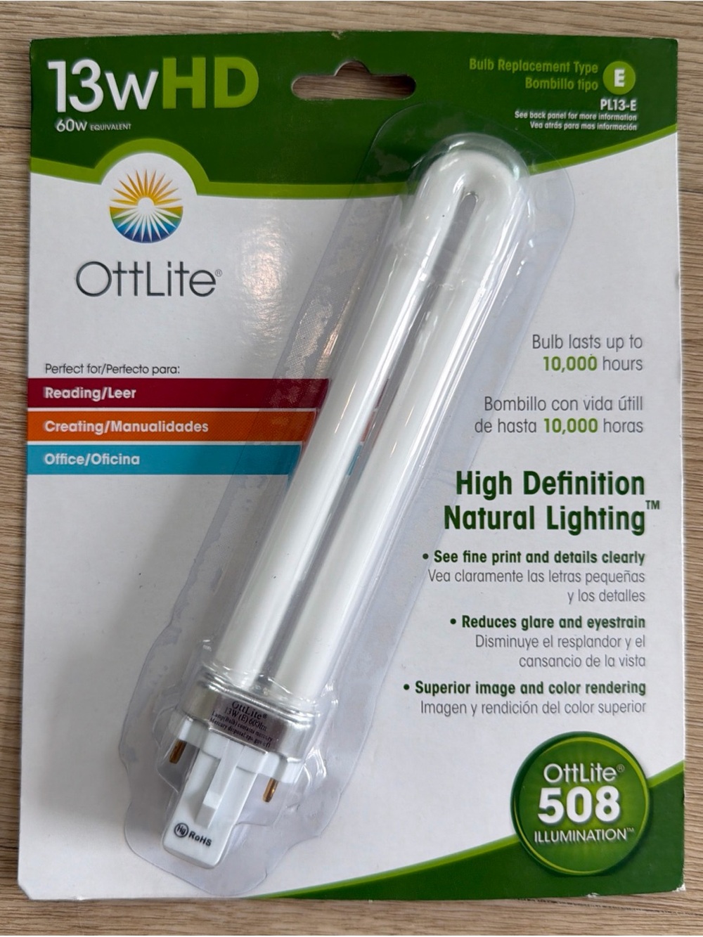 OttLite 508 Illumination 13W HD Replacement Tube Bulb Type E PL13-E Model T1333E